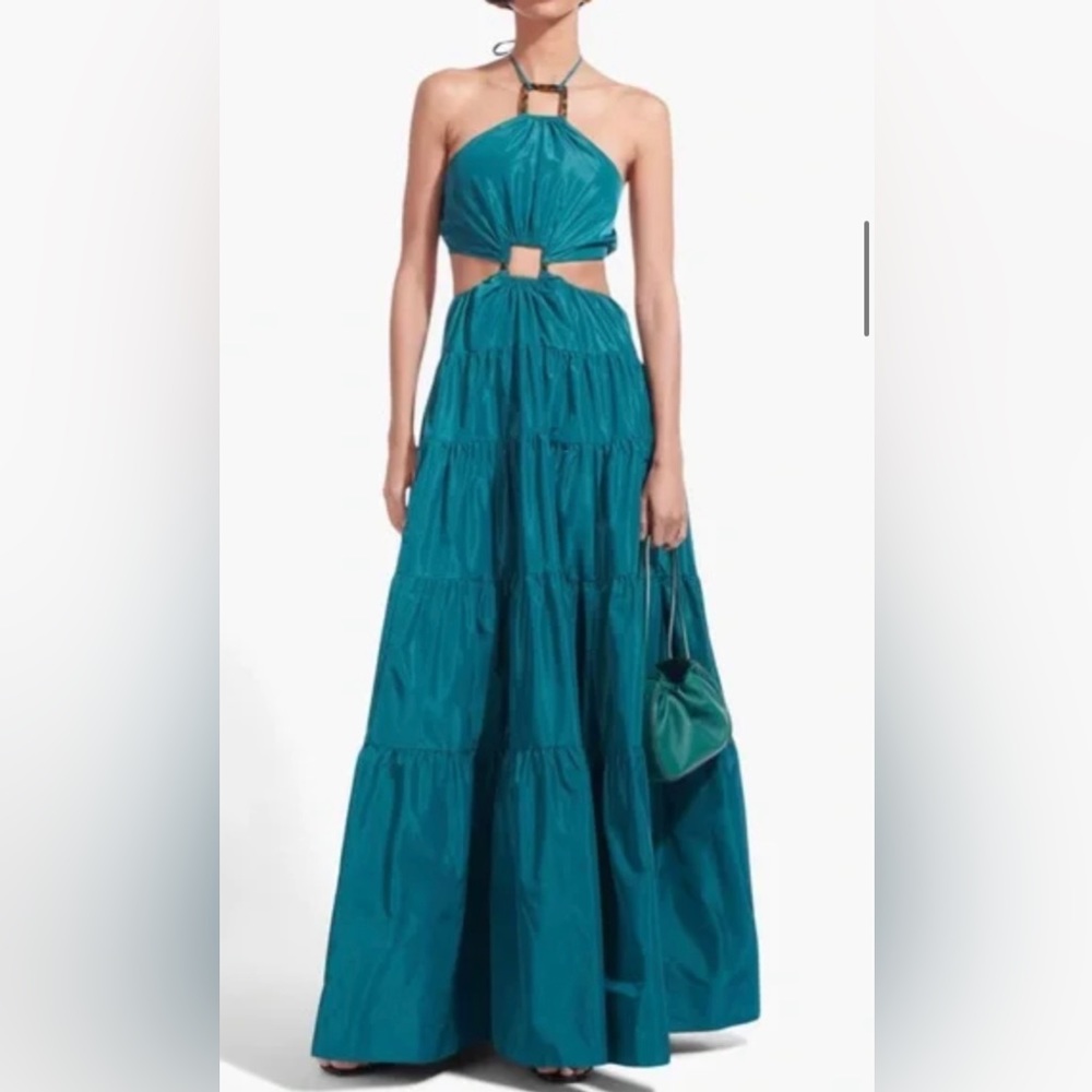 STAUD Taffeta Dome Maxi Dress in Teal